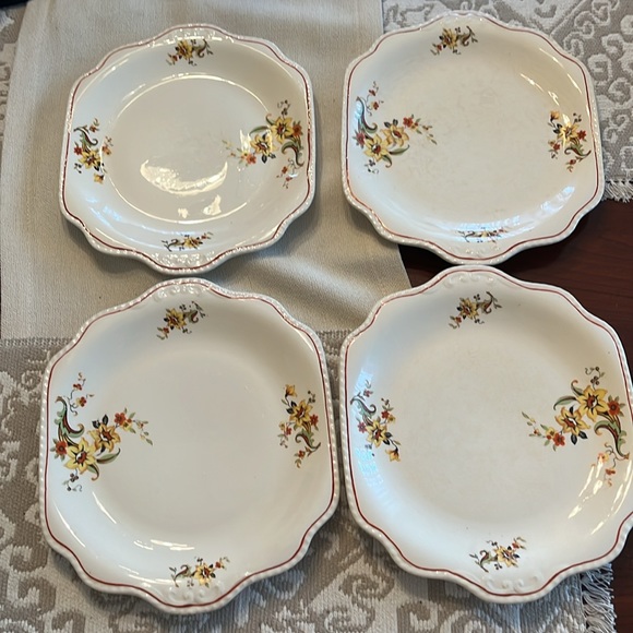 Large Plate/Bowls 11” Homer Laughlin Orange Line Floral Rare 1930s Era Set of 4 - Picture 2 of 5
